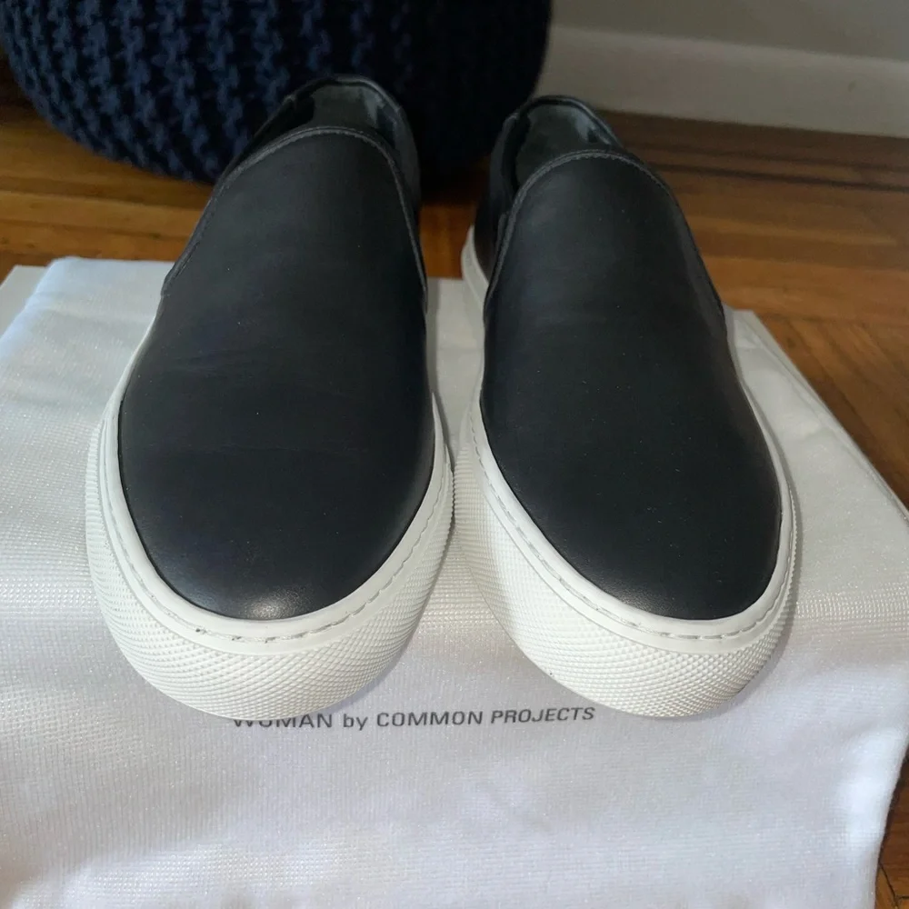 ❌SOLD❌Woman By Common Projects Leather Slip On Sneakers Black Eu 38(US8) - Picture 6 of 8